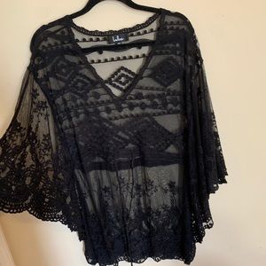 Black lace swim coverup